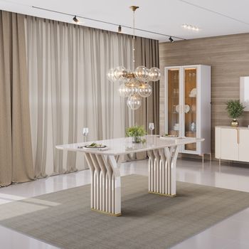 Mesa de Jantar 170cm Tampo de Vidro Yara DJ Móveis