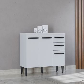 Balcão de Cozinha com Tampo 3 Portas 90cm Isadora Poquema