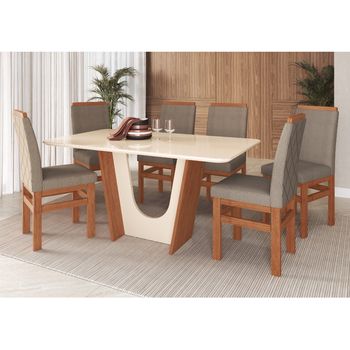 Conjunto Sala de Jantar Mesa com Tampo de Vidro 160cm e 6 Cadeiras em Madeira Maciça 136/19 Zamarchi