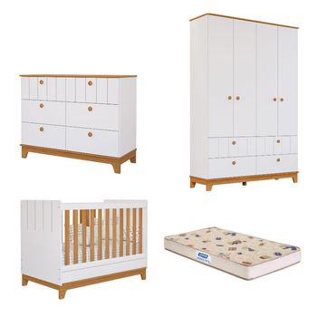 Quarto de Bebê Completo com Guarda Roupa Cômoda Berço e Colchão Liza Permobili