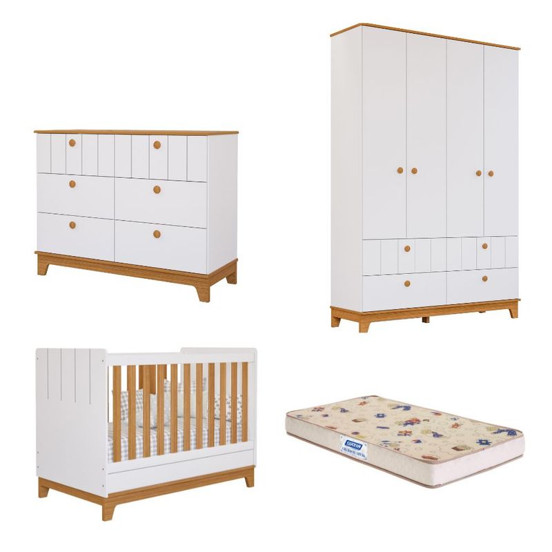 Quarto-de-Bebe-Completo-com-Guarda-Roupa-Comoda-Berco-e-Colchao-Liza-Permobili