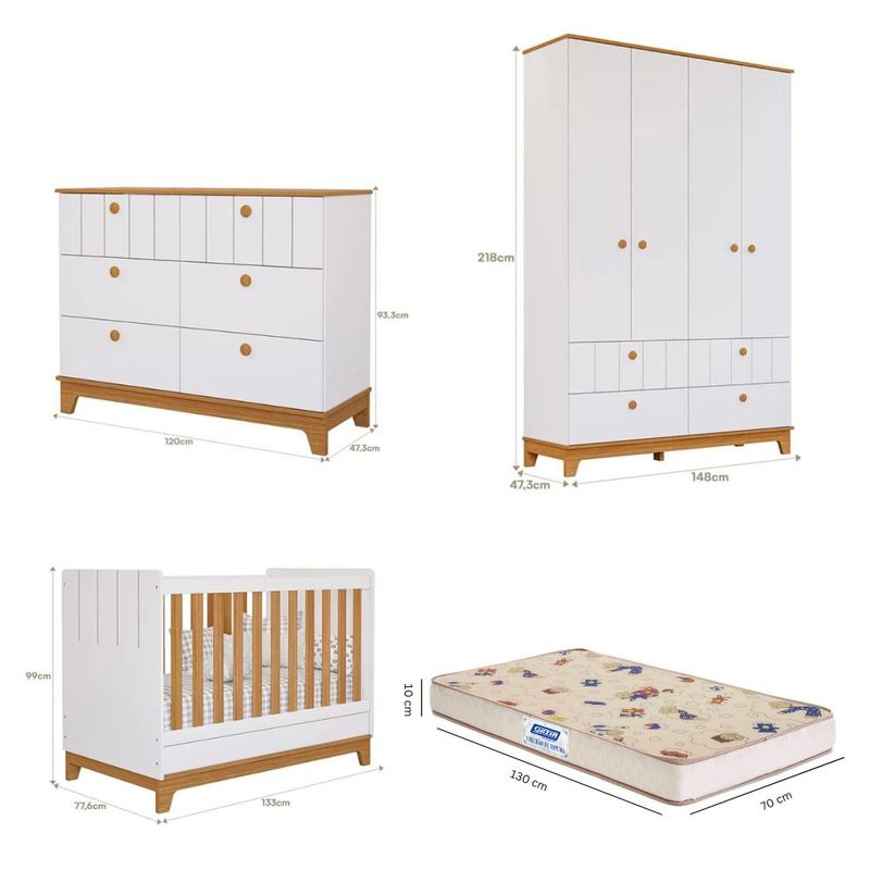 Quarto-de-Bebe-Completo-com-Guarda-Roupa-Comoda-Berco-e-Colchao-Liza-Permobili