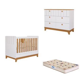 Quarto de Bebê com Cômoda Berço e Colchão Liza Permobili