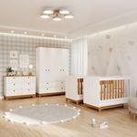 Quarto-Bebe-Gemeos-com-2-Bercos-Mini-Cama-Comoda-6-Gavetas-e-Guarda-Roupa-4-portas-Liza