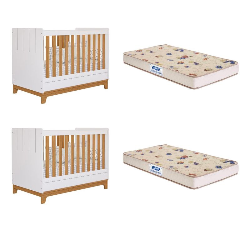 Quarto-bebe-gemeos-com-2-Bercos-Mini-Cama-Liza-com-2-Colchoes-Gazin