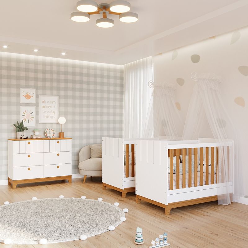 Quarto-Bebe-Gemeos-Berco-Mini-Cama--Comoda-6-gavetas-Liza-e-2-Colchoes-Gazin-Permobili
