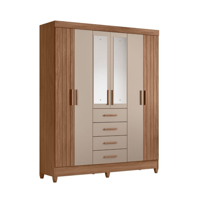 Guarda-Roupa-Solteiro-Frisado-com-Espelho-6-Portas-4-Gavetas-e-Pes-Uruba-Moval