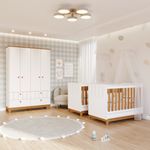 Quarto-Bebe-Gemeos-2-Berco-Mini-Cama--Guarda-Roupa-4-portas-4-gavetas-Liza-e-2-Colchoes-Gazin-Permobili