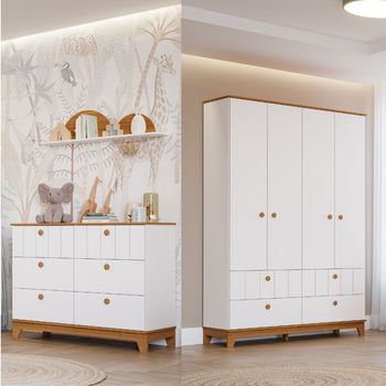 Quarto Infantil com Guarda Roupa e Cômoda MDF Liza Permobili