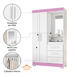 Guarda-Roupa-Solteiro-Flex-com-Espelho-e-Pes-2-Portas-3-Gavetas-NT-6020-Notavel-Moveis