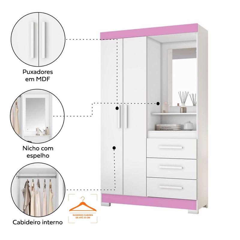 Guarda-Roupa-Solteiro-Flex-com-Espelho-e-Pes-2-Portas-3-Gavetas-NT-6020-Notavel-Moveis