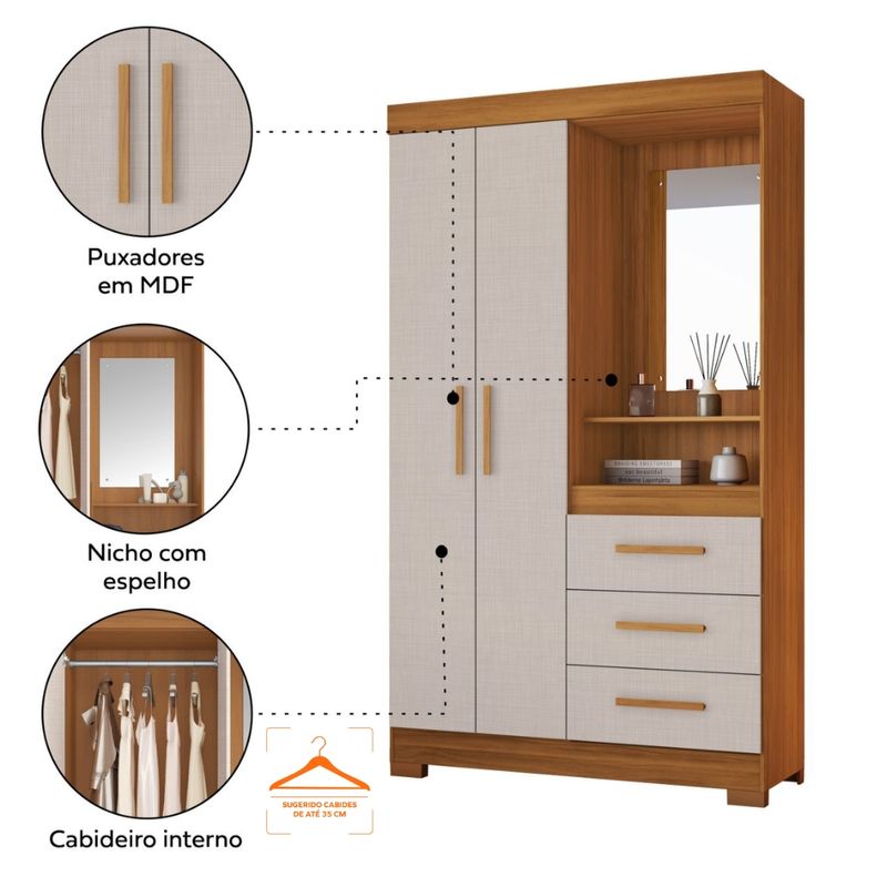 Guarda-Roupa-Solteiro-com-Espelho-e-Pes-2-Portas-3-Gavetas-NT-6020-Notavel-Moveis
