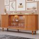 Aparador Buffet Ripado 4 Porta com LED Vidro e Pés de Madeira 100 % MDF Janice Cimol