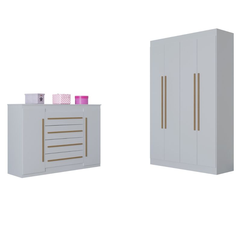 Quarto-Infantil-Guarda-Roupa-4-Portas-e-Comoda-4-Gavetas-2-Portas-Lucca-Poquema