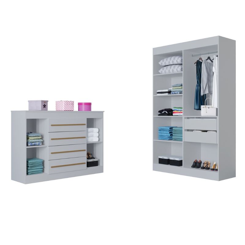 Quarto-Infantil-Guarda-Roupa-4-Portas-e-Comoda-4-Gavetas-2-Portas-Lucca-Poquema