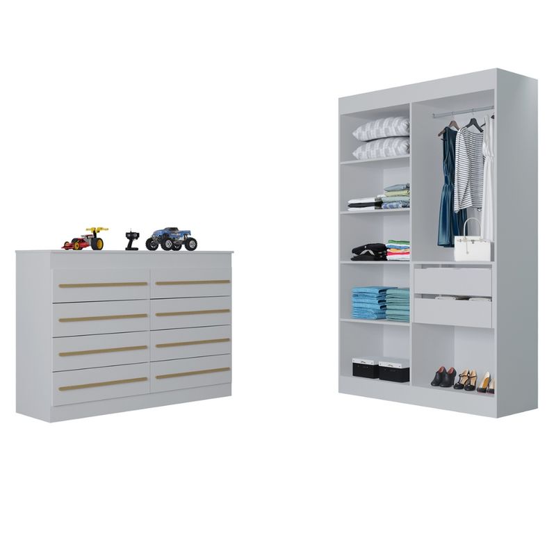 Quarto-Infantil-Guarda-Roupa-4-Portas-e-Comoda-8-Gavetas-Nina-Poquema