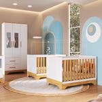 Quarto-de-Bebe-com-2-Berco-Mini-Cama-Guarda-Roupa-3-Porta-2-Gavetas-com-Janela-Popy-Retro-Peroba