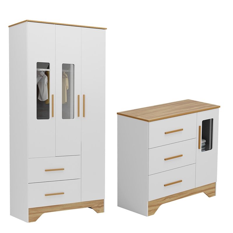 Quarto-de-Bebe-com-Guarda-Roupa-3-Porta-2-Gavetas-e-Comoda-1-Portas-3-Gavetas-com-Janela-Popy-Retro-Peroba