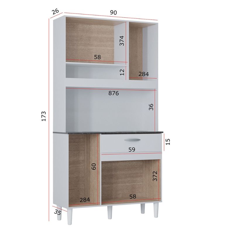 Cozinha-Compacta-6-Portas-com-Vidro-1-Gaveta-Coral-Poquema