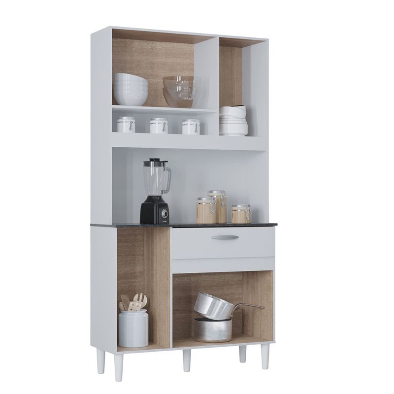 Cozinha-Compacta-6-Portas-com-Vidro-1-Gaveta-Coral-Poquema