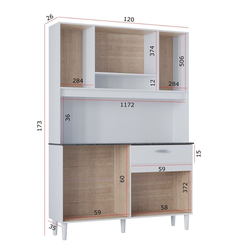 Cozinha-Compacta-8-Portas-com-Vidro-1-Gaveta-Coral-Poquema