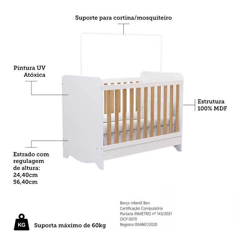 Quarto-de-Bebe-Completo-com-Berco-Minicama-Ben-Guarda-Roupa-Smim-New-e-Comoda-Junior-New-MDF-Moveis-Peroba