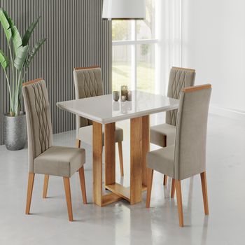 Conjunto Sala de Jantar Mesa Vicenza com 4 Cadeiras Cristal Viero