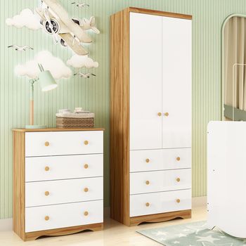 Quarto Infantil com Guarda Roupa Smim New e Cômoda Junior New 100% MDF Móveis Peroba