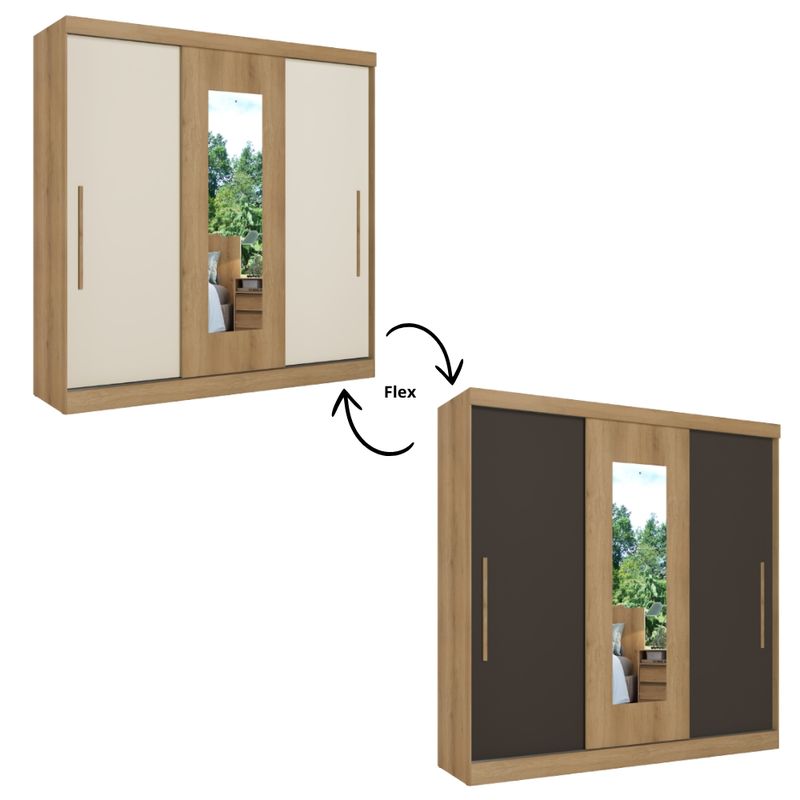 Guarda Roupa Solteiro 3 Portas de Correr Vision GlassTHB