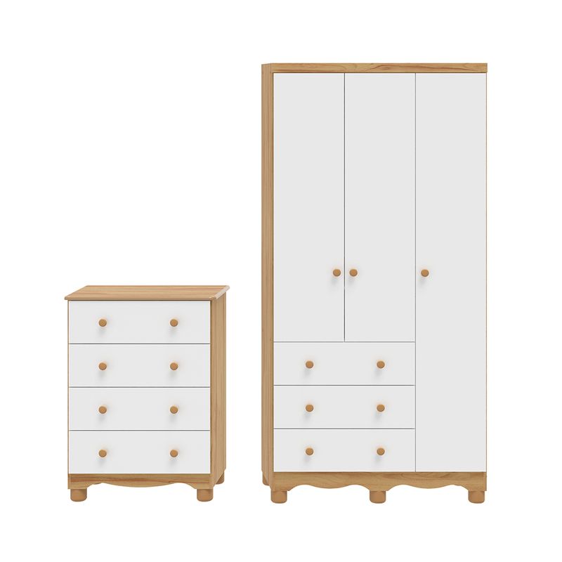 Quarto-Infantil-com-Guarda-Roupa-Junior-New-3-Portas-3-Gavetas-e-Comoda-4-Gavetas-Junior-New-MDF-Moveis-Peroba