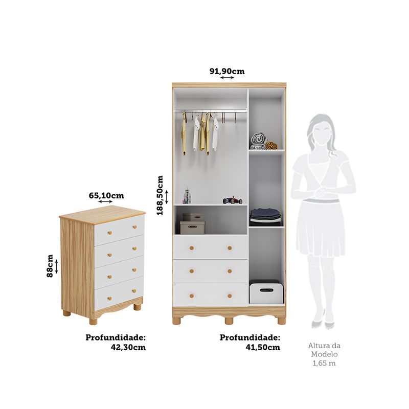 Quarto-Infantil-com-Guarda-Roupa-Junior-New-3-Portas-3-Gavetas-e-Comoda-4-Gavetas-Junior-New-MDF-Moveis-Peroba