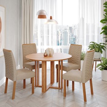 Conjunto Sala de Jantar Mesa Flora com 4 Cadeiras em MDF Clarice Cimol