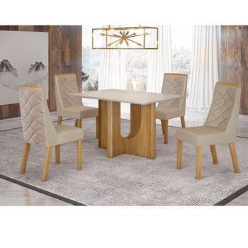 Sala de Jantar Mesa Dora 120cm 4 Cadeiras Aurora Valdemoveis