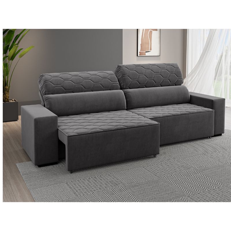 Sofá Retrátil Reclinável 4 Lugares 250cm Veludo Santiago Viero