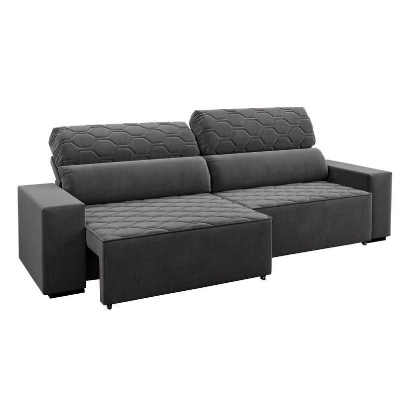 Sofá Retrátil Reclinável 4 Lugares 250cm Veludo Santiago Viero