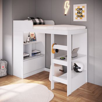 Cama Infantil Alta Multifuncional com Estante e Escrivaninha Amsterdam Art in Móveis
