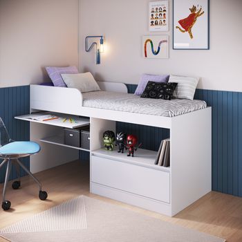 Cama Infantil Alta Multifuncional com Escrivaninha 1 Porta Jacarta Art in Móveis