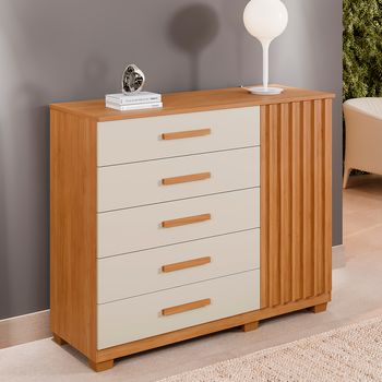 Cômoda Ripada 5 Gavetas 1 Porta com Pés Paris Benetil