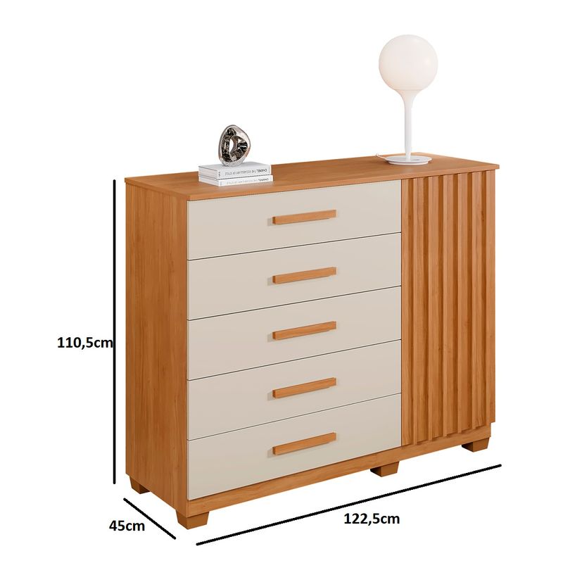 Comoda-Ripada-5-Gavetas-1-Porta-com-Pes-Paris-Benetil