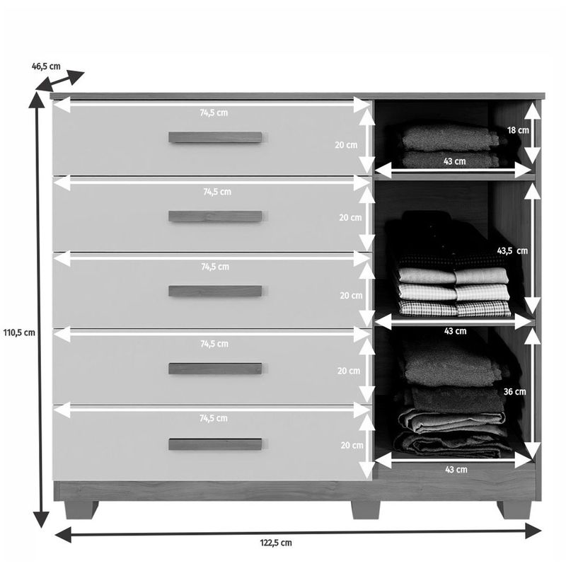 Comoda-Ripada-5-Gavetas-1-Porta-com-Pes-Paris-Benetil