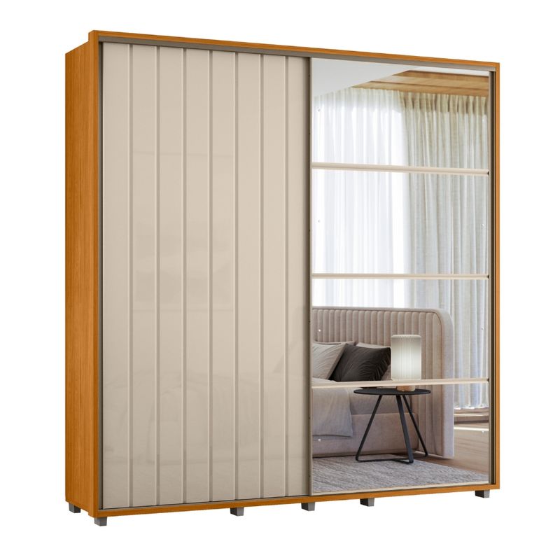Guarda-Roupa-Casal-Ripado-com-Espelhos-2-Portas-de-Correr-com-Pes-em-MDF-Monet-Madetec