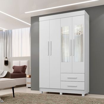 Guarda Roupa Solteiro com Espelho 4 Portas 2 Gavetas com Pés Copacabana New Benetil