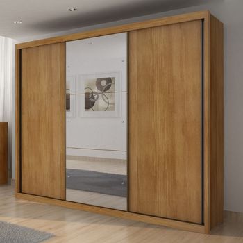 Guarda Roupa Casal em MDF com Espelho 3 Portas de Correr Palazzo Novo Horizonte