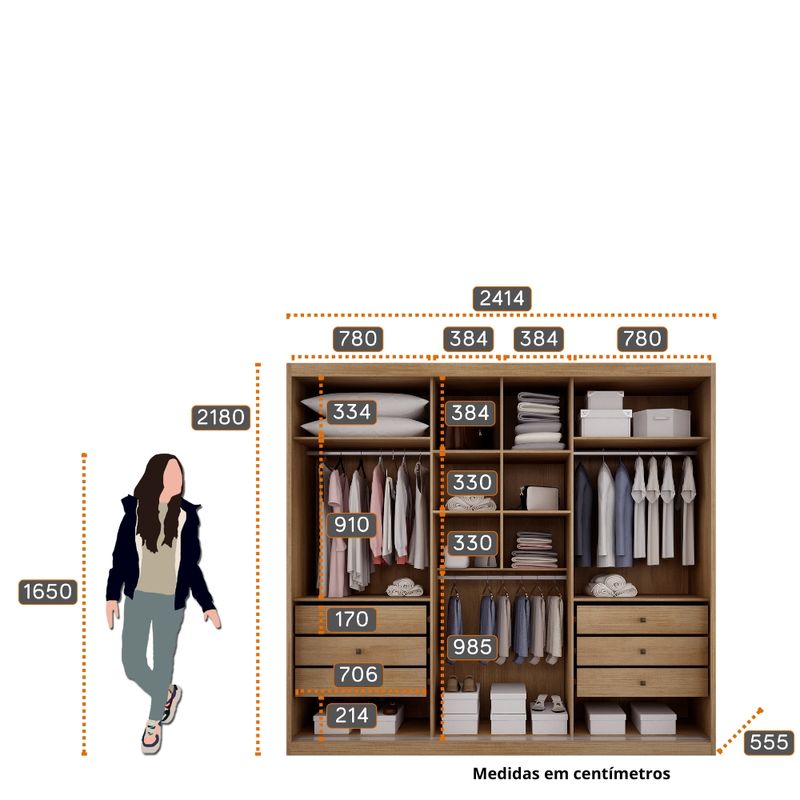 Guarda-Roupa-Casal-em-MDF-com-Espelho-3-Portas-de-Correr-Palazzo-Novo-Horizonte