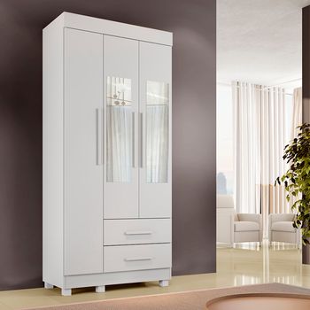 Guarda Roupa Solteiro com Espelho 3 Portas 2 Gavetas com Pés Copacabana New Benetil
