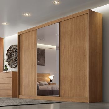 Guarda Roupa Casal em MDF com Espelho 3 Portas de Correr Sonetto Novo Horizonte