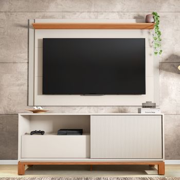 Rack com Painel Extensível Frisado para TV até 65 Polegadas 1 Portas 1 Gaveta Mondrian Caemmun