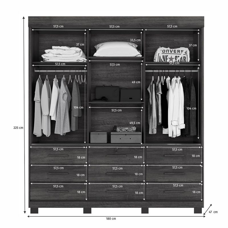 Guarda-Roupa-Casal-com-Espelho-3-Portas-de-Correr-9-Gavetas-com-Pes-Londres-Benetil