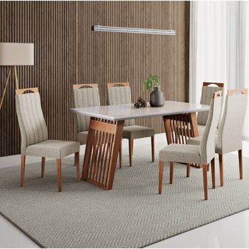 Conjunto Sala de Jantar Mesa 154cm Tampo de Vidro Moscou com 6 Cadeiras Grecia Madetal