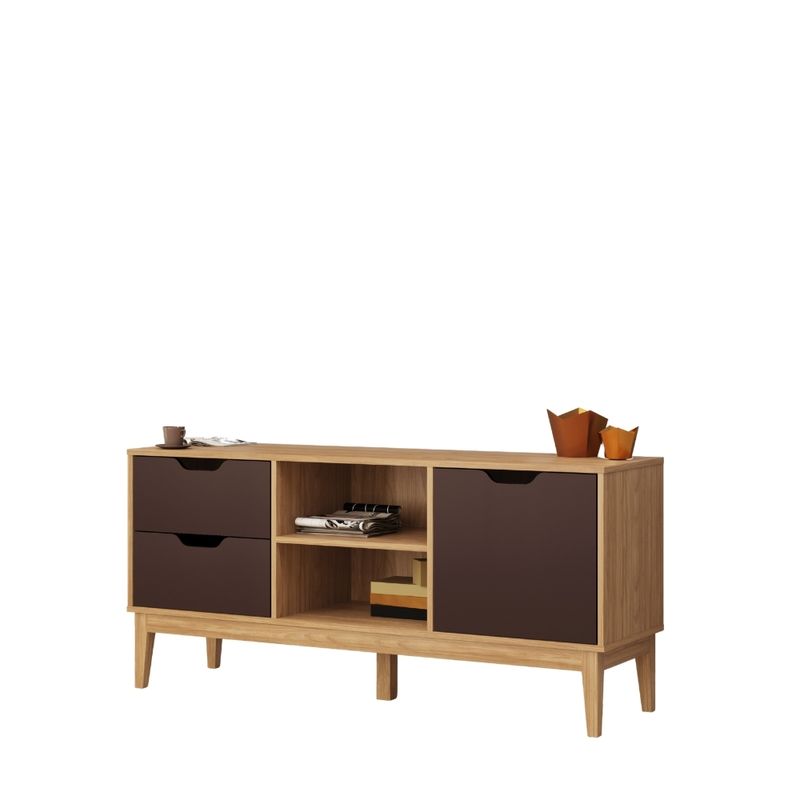 Rack-para-TV-ate-55-Polegadas-1-Porta-2-Gavetas-com-Pes-de-Madeira-MB1096-Movelbento